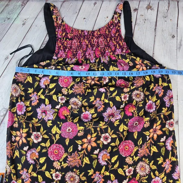 Free People Oh Baby Mini Dress Black Floral Smocked Sleeveless XS OB500470 - Image 8