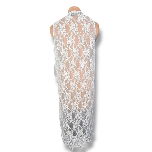 Polly & Esther Lace Duster Vest Sheer Boho Romantic Beach Western Sleeveless Layering Piece - Image 6