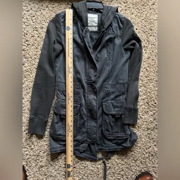 Abercrombie & Fitch Jacket Womens Charcoal Gray Military Hooded Utility, S‎ - Image 13