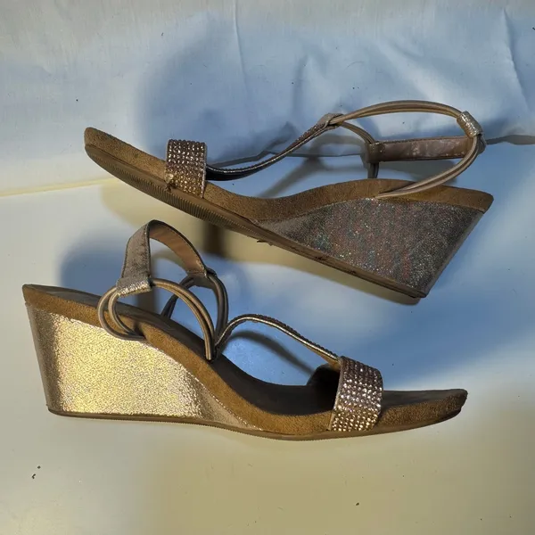 Style &Co Mulan Size 6 Gold Bronze Sequin Wedges Festive Wedding Guest Fancy - Image 4