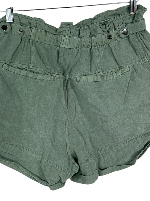 Free People Topanga High-Waist Paperbag Shorts Green Linen Cotton SIZE M MEDIUM - Image 5
