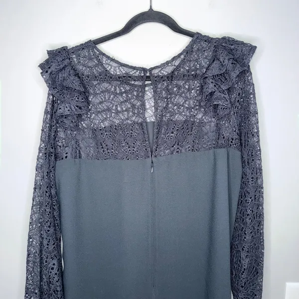 Lilly Pulitzer Lace Shift Dress Womens Large Black Excellent Ruffle Long Sleeve‎ - Image 4