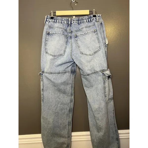 Aeropostale Low Rise Cargo Jeans Womens L Light Wash Blue Wide Leg Relaxed Denim - Image 7