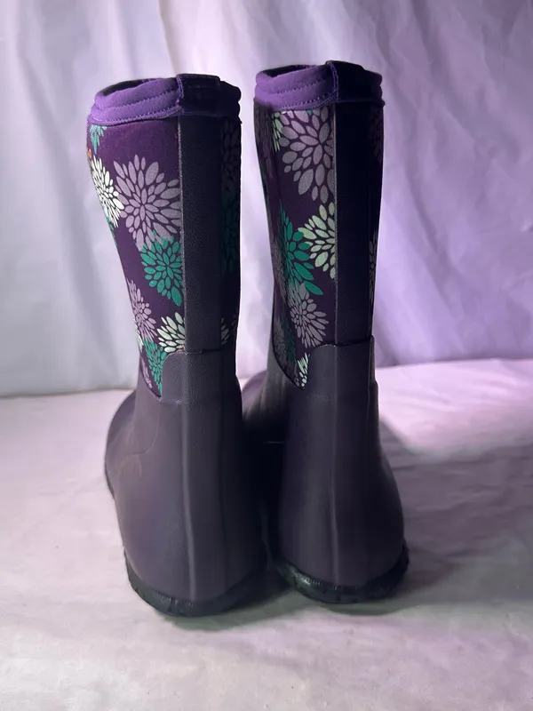 Bogs Purple Floral Waterproof Rain Boots with Teal Accents - Image 8