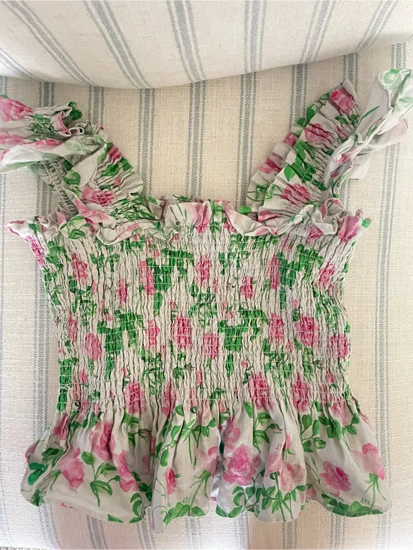 Hill House The Paz Nap 100% Linen Smocked Ruffle Tank Top Top Size Small - Image 5