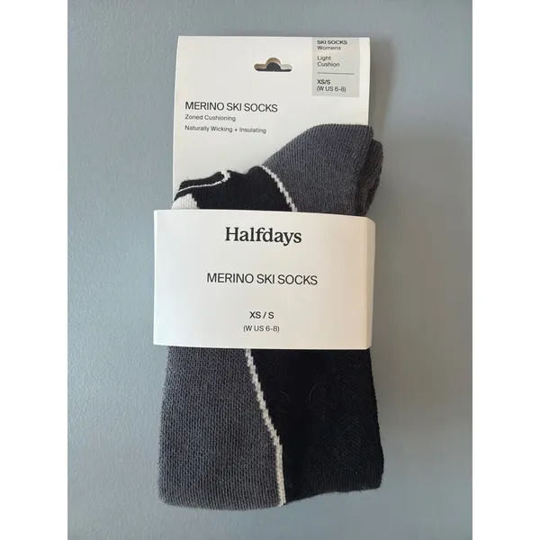 Halfdays Light Cushion Merino Ski Socks Womens XS/S 6-8 Black Grey NWT - Image 2