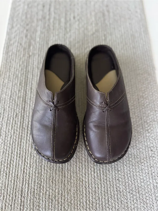 Vintage Dockers Dark Brown Slip-On Leather Mules Size 9W - Image 2