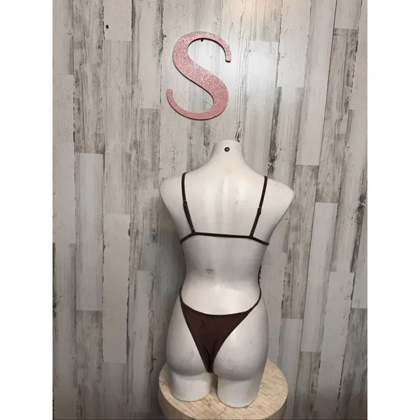 Brown Spaghetti Strap Bodysuit | Sleek Minimal One Piece Size Small - Image 4