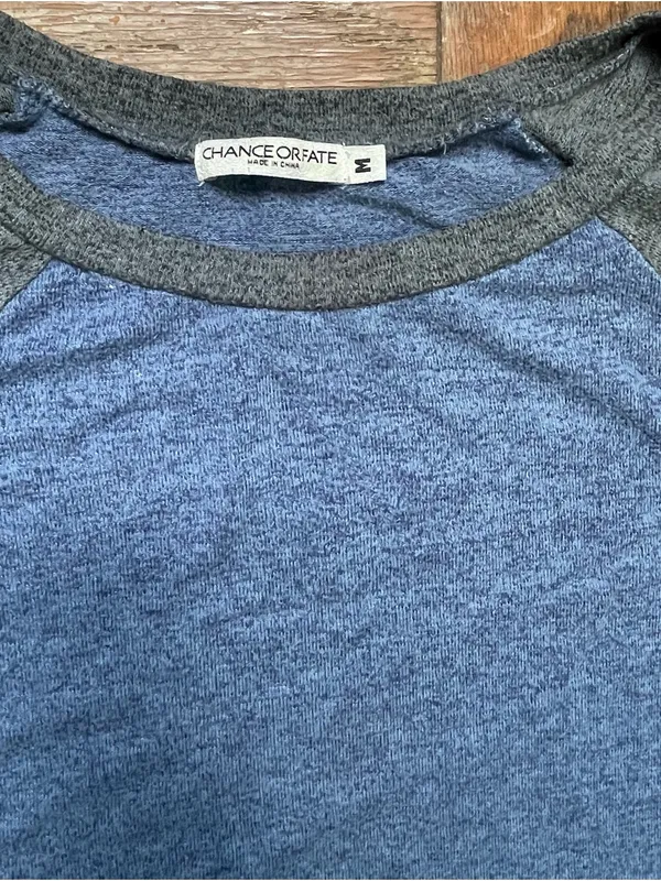 Chance or Fate Blue Gray Raglan Long Sleeve Shirt M - Image 3