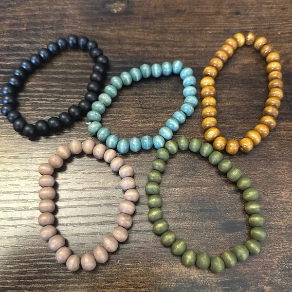 Wood Bead Bracelet Set – Earthy Boho Colors - Image 3