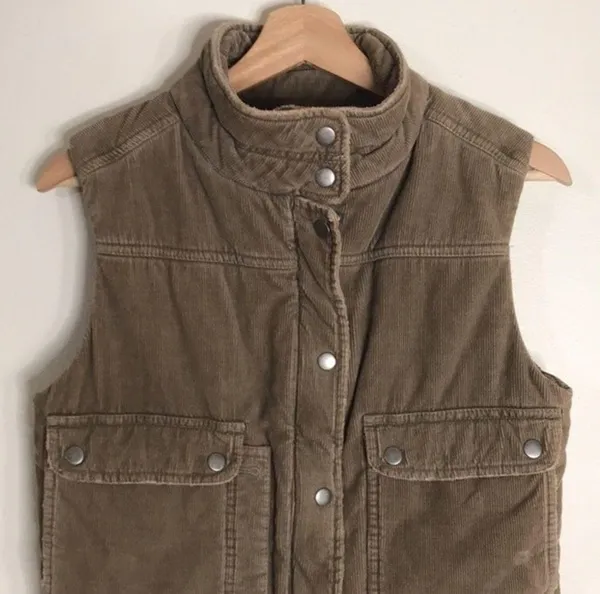 Vintage corduroy puffer zip and button up pullover fall winter vest size small - Image 3