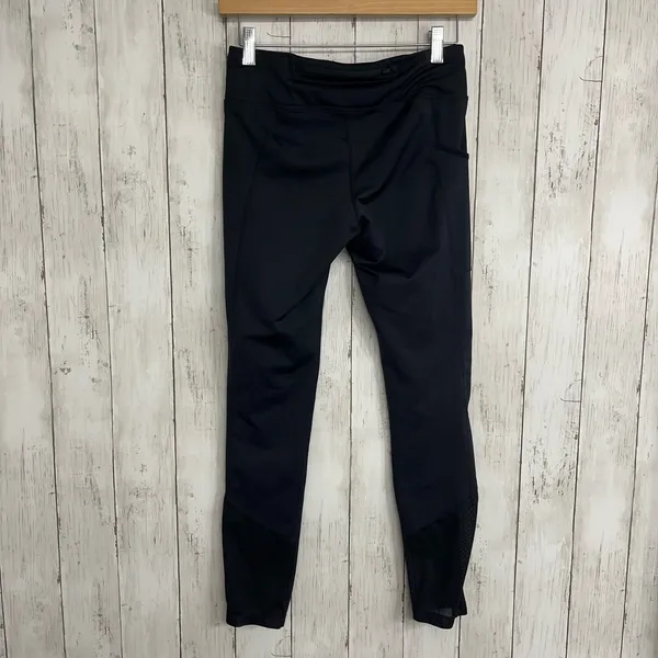 Nike Dri-Fit Black Cropped Mesh Bottom Drawstring Zip Pocket Stretch Leggings - Image 2