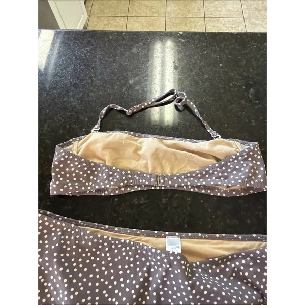 Garnet Hill‎ Swimsuit Bandeau Top Sz 12 Skirt Bottom Sz 14 Polka Dot Adjustable - Image 3