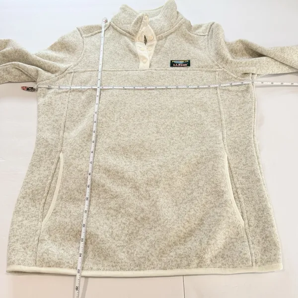 LL Bean Beige Sweater Fleece 1/4 Snap Pullover Pockets Size SMALL Tan - Image 7