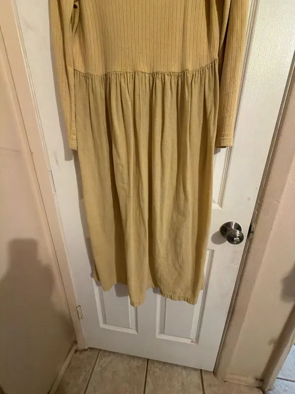 Bedford Fair Vintage Yellow Long Sleeve Ribbed Knit Bodice Maxi Dress - Image 2