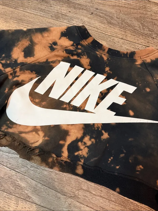 Nike Black & Orange Acid Wash Tie-Dye Cropped Sweatshirt - Image 2