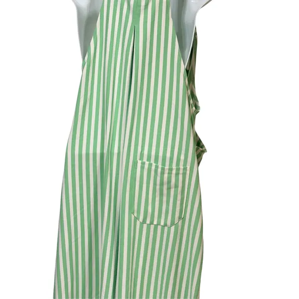 Halara Green White Striped Wide Leg Bib Overalls Pockets Medium Regular - Image 7