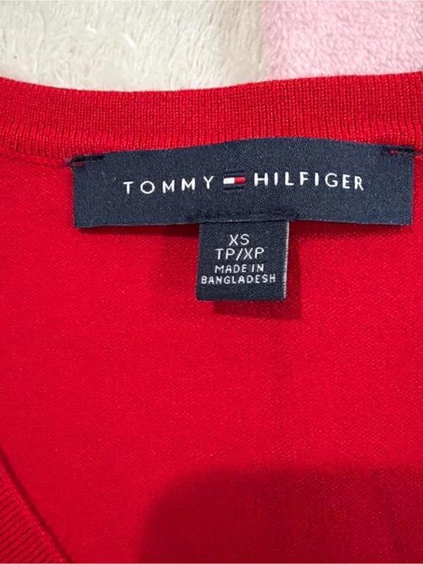 Tommy Hilfiger V-Neck Cable Knit Sweater - Red - Image 3
