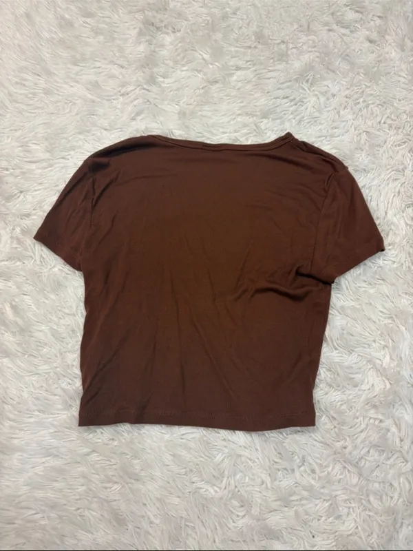 Sunday best Brown Scoop Neck Crop Tee - Image 2