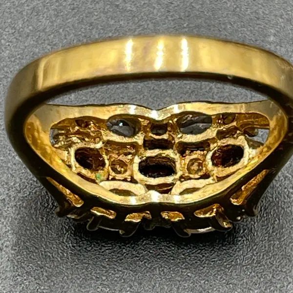 Garnet and Clear Rhinestones 14k Gold Electroplate Size 9 Ring Vtg - Image 10