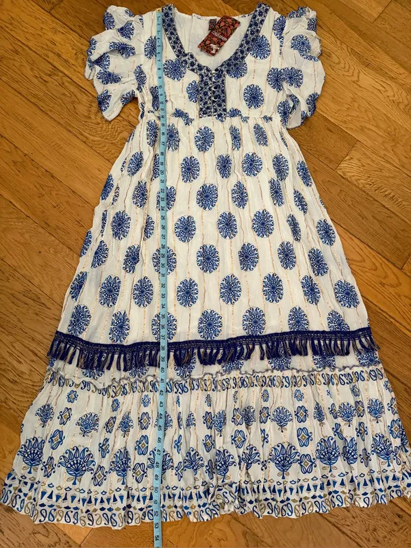 NWT - 1X - ME 2 MAGIC - Blue & White Boho Maxi Dress with V-Neck - Image 6