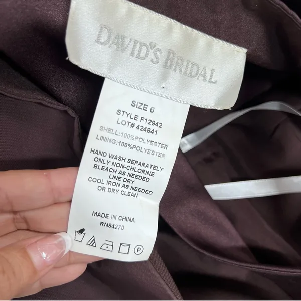 David's Bridal truffle Brown womens Dress size 6 style F12942 formal prom bridal - Image 2