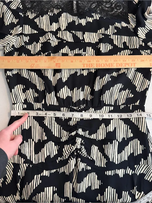 REISS Miya Ruched Long Sleeve Printed Mini Dress Size 6 black and white classy‎ - Image 11