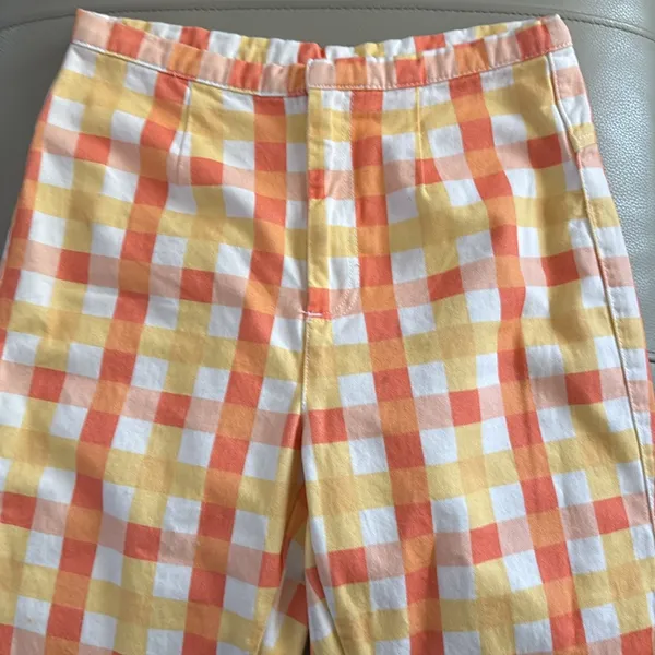 Free People She's All That Plaid High Waist‎ Crop Pants Orange Size 6 Cotton - Image 5