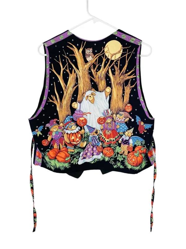 VINTAGE Halloween Bears Vest Black Size XL - Image 3