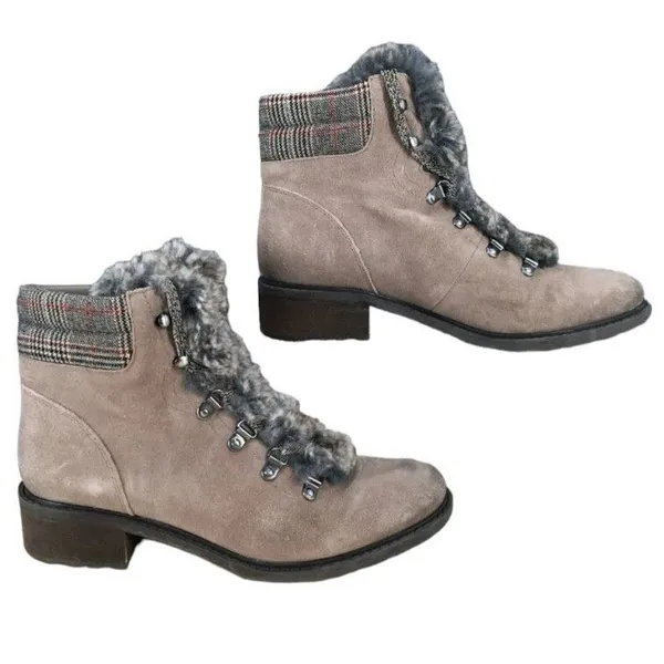 Sam Edelman Boots Women Size 8 Gray Suede Shoes Faux Fur Trim Suede Leather - Image 3