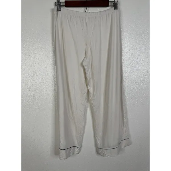 Eberjey Gisele Pajama Set White Navy Piping Modal Short Sleeve Top Crop Pants M - Image 6