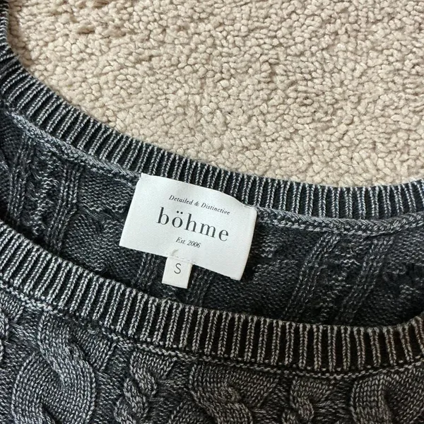 Böhme Gray Cable Knit Sweater Vest Sleeveless‎ Cotton Distressed MWT4099 S - Image 4