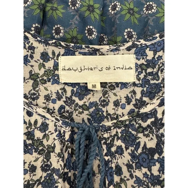Daughters of India Maxi Dress Blue Floral Ditsy Tiered A Line Flowy Boho Medium - Image 4