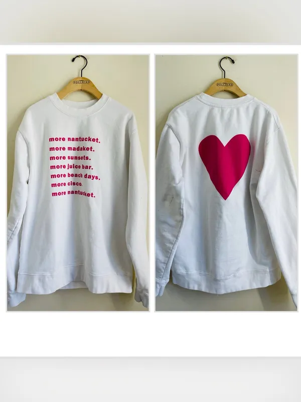 Nantucket I Am My Story Graphic Sweatshirt White Pink Heart Size L Beach Coast - Image 2