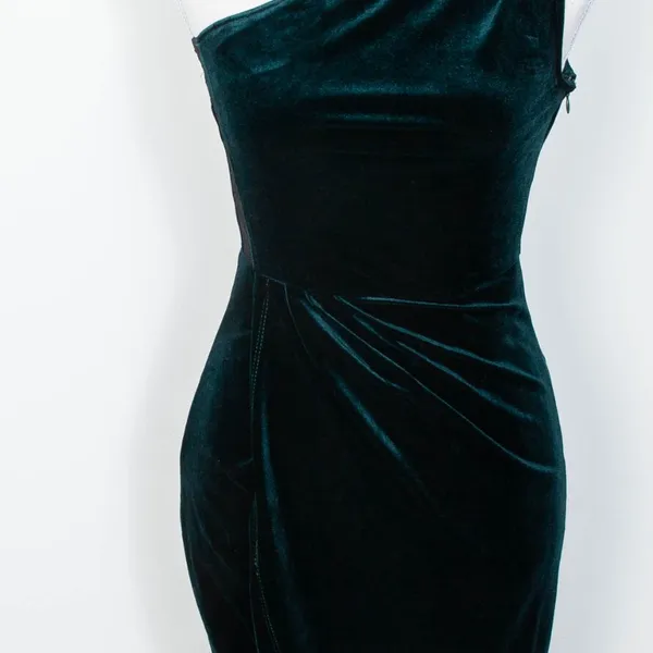 Lulus All The Luxe One Shoulder Green Velvet Lace Mini‎ Tulip Dress Womens XS - Image 5