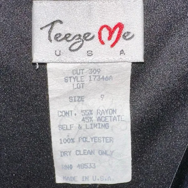 Teeze Me Black‎ Satin Cowl Neck Midi Dress Size 9 Asymmetrical Hem Made in USA - Image 4