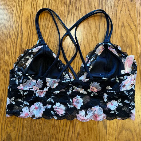 Victoria’s Secret‎ PINK Black & Floral Bralette new with tags large - Image 2