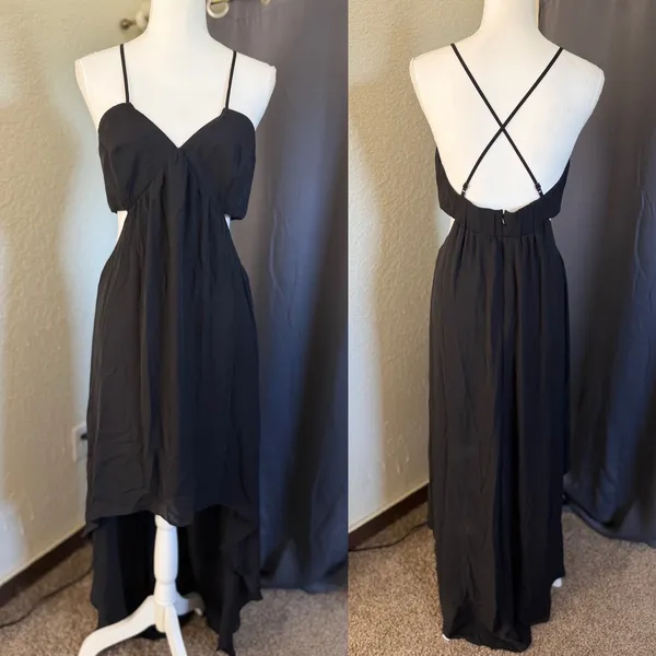 Express Black High-Low Maxi Dress‎ Side Cut-Out Open Back Size 10 - Image 2