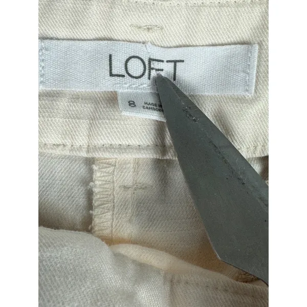 LOFT Ivory Wide Leg High Rise Trouser Pants Cotton Cuffed Office Siren Size 8 - Image 4