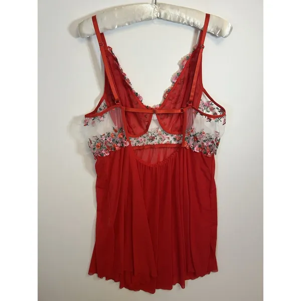 Women’s 3XL Red Floral Embroidered Sheer Mesh Babydoll Lingerie & Matching Thong - Image 10