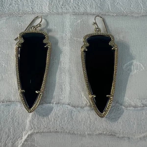 Kendra Scott Skylar Earrings Gold Arrowhead Blue Iridescent Reversible Black‎ - Image 2