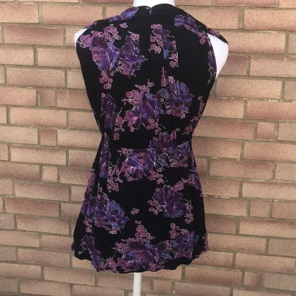 Free People Mini Dress S/P Black Purple Floral Cowl Neck Sleeveless‎ Boho - Image 5