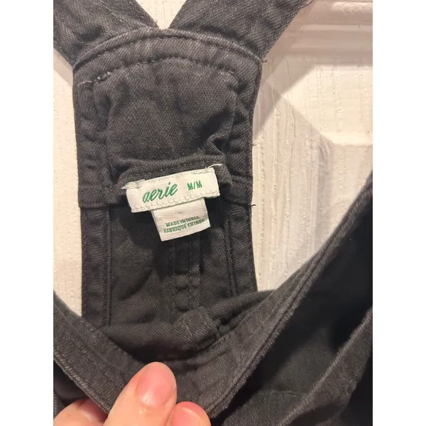 Aerie Werk & Play Twill Overalls Charcoal Gray Cotton Overalls Frayed Hem Size M - Image 7