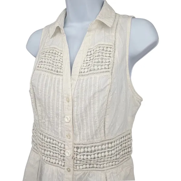 Maeve Anthropologie Dress Womens 6 Eyelet Cotton Sleeveless Midi Kentucky Derby‎ - Image 2