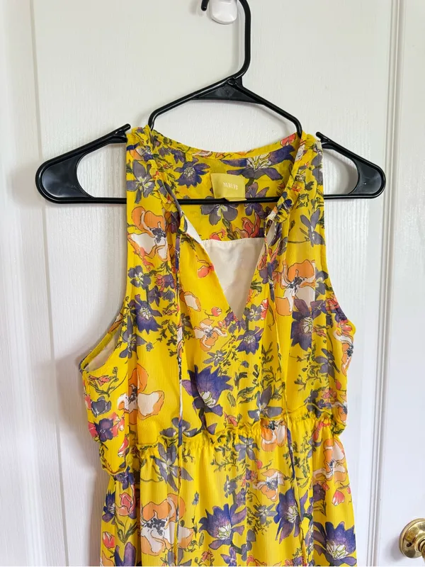 Anthropologie Maeve Yellow with Purple Floral Maxi Dress - Image 4