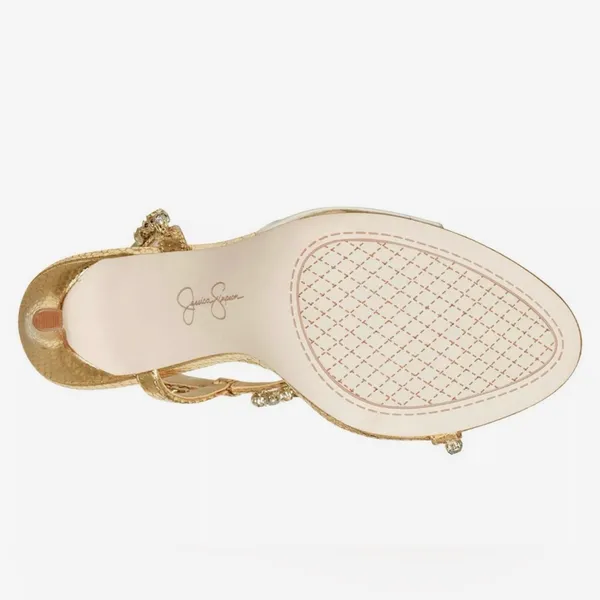 Jessica Simpson Jaycin Metallic Embossed Jewel Embellished Dress Sandals, Size 9 - Image 3