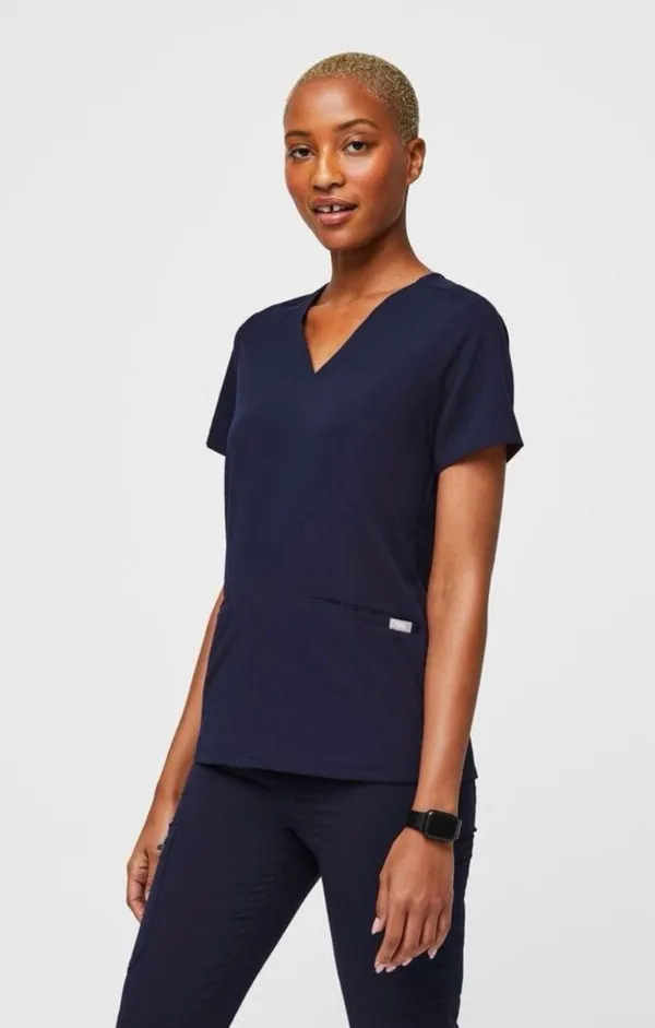 FIGS Casma FIONx Three Pocket Navy Blue Short Sleeve Scrub Top - Image 2