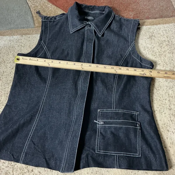 Come Fly With Me I.C.Y. Y2K Utility Denim Vest Womens 12 Black Contrast Stitch - Image 3