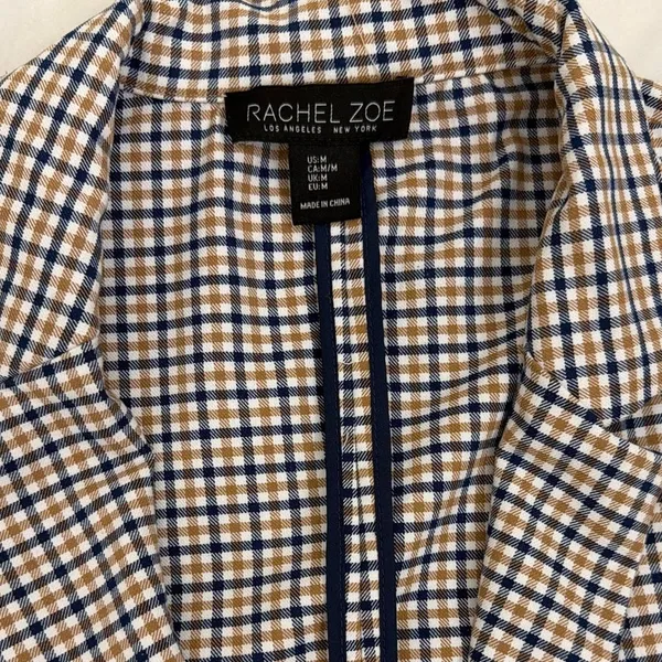 Rachel Zoe Multicolor Neutral Plaid Open Front Preppy Blazer Size Medium - Image 4