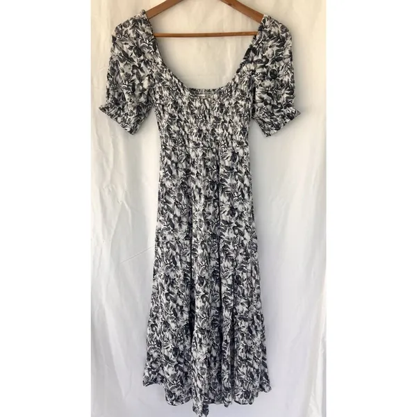 Abercrombie & Fitch Smocked Square Neck Puff Sleeve Midi Dress XS Coastal Beach - Image 3